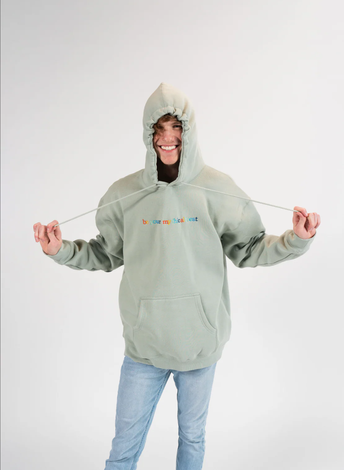 Be Your Mythical Best Embroidered Hoodie (Dusty Sage) - Image 3